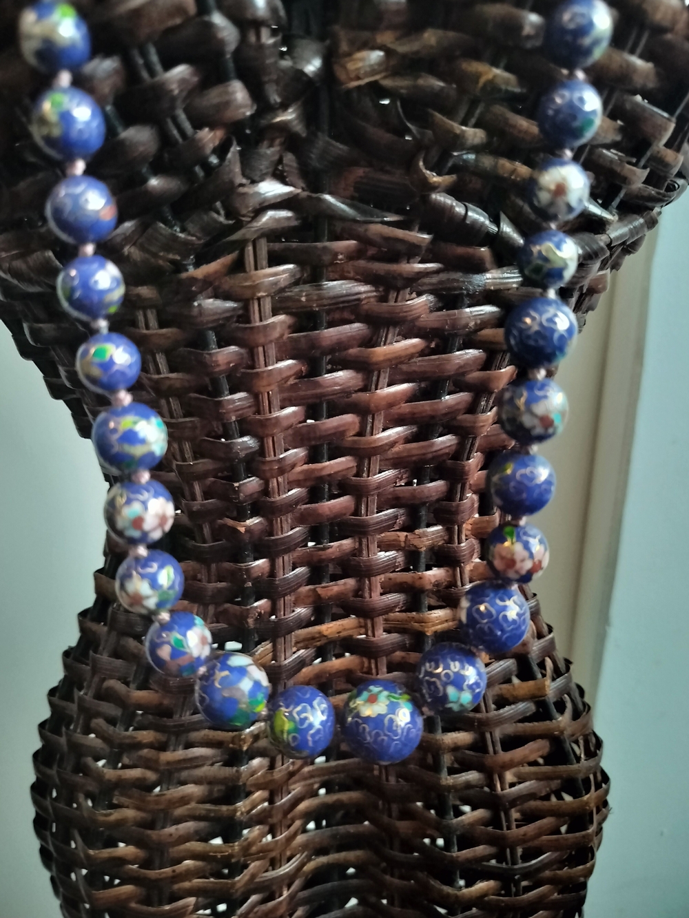Blue Floral Cloisonné Bead Necklace